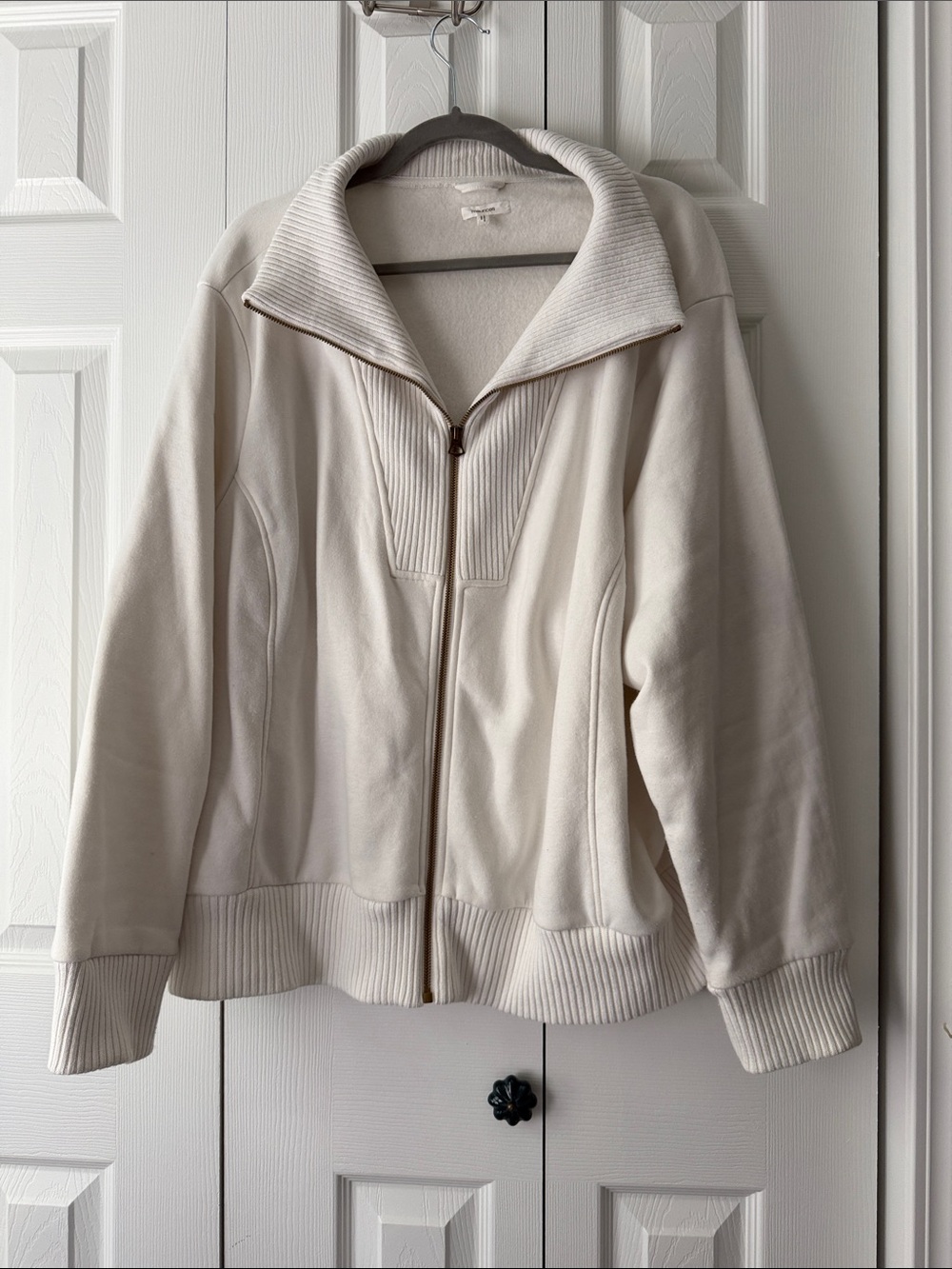 Maurices Cream Zip-Up Ribbed Collar Sweatshirt Jacket